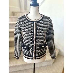 Nanette Lepore Black White Tan Button Front Sweater Cardigan
